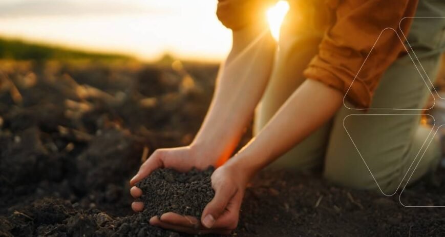 Bir çiftçi, tarım arazisindeki toprağı avuçlarında inceliyor. Yaprak gübrelemesi mi kök gübrelemesi mi daha etkili? Bitkiye etkileri ve doğru tercih rehberi için toprak analizi.
